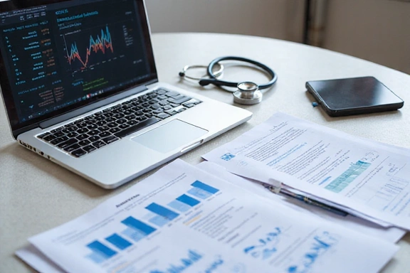 Scientific research papers and a stethoscope on a desk.