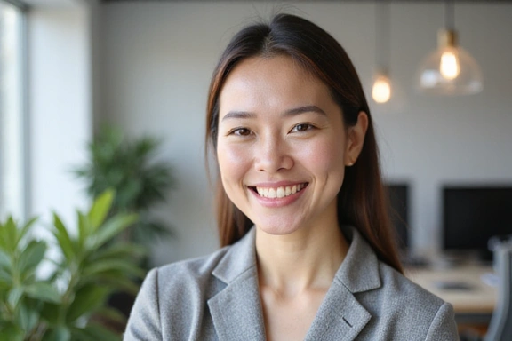 Profesjonalny portret dietetyka Anny Kowalskiej, uśmiechniętej, w nowoczesnym biurze